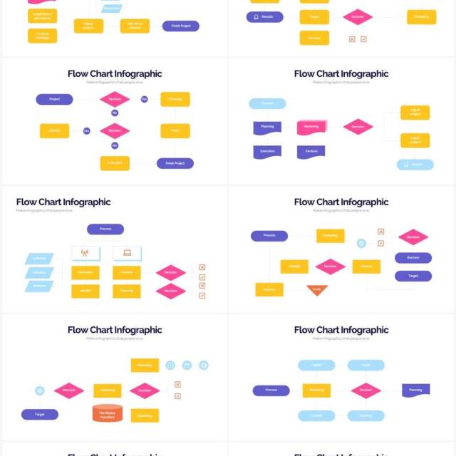 彩色简约流程图PPT信息图形素材Flow Chart Powerpoint Infographics