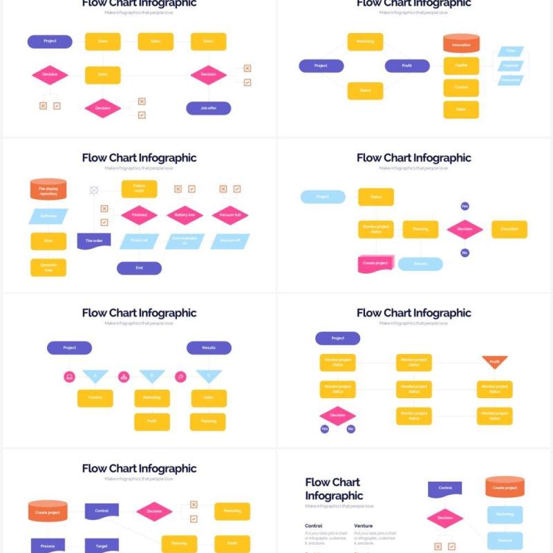 彩色简约流程图PPT信息图形素材Flow Chart Powerpoint Infographics