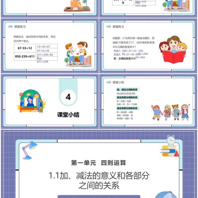 部编版四年级数学下册加减法的意义和各部分之间的关系课件PPT模板 部编版四年级数学下册加减法的意义和各部分之间的关系课件PPT模板