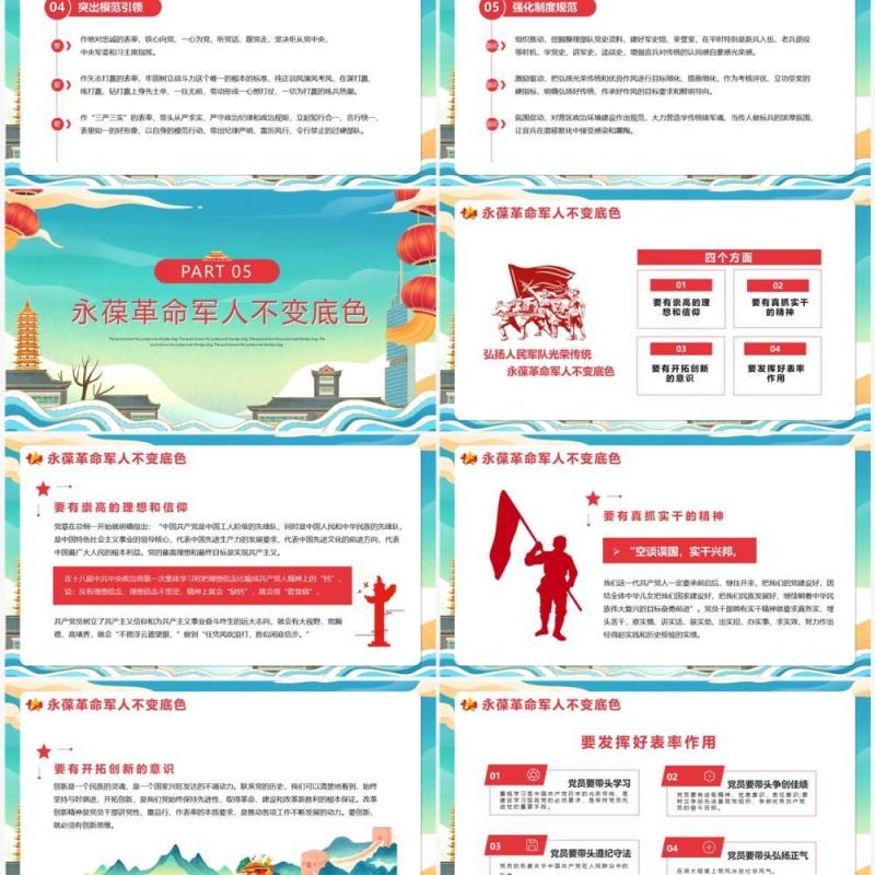 蓝色国潮风铁血军魂扬我国威PPT模板