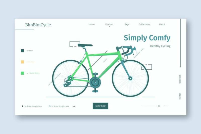 自行车商店登录页UI界面AI插画设计模板Bike shop - Landing Page