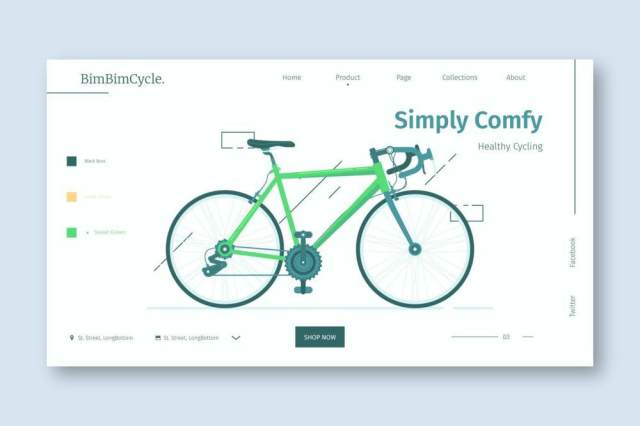 自行车商店登录页UI界面AI插画设计模板Bike shop - Landing Page