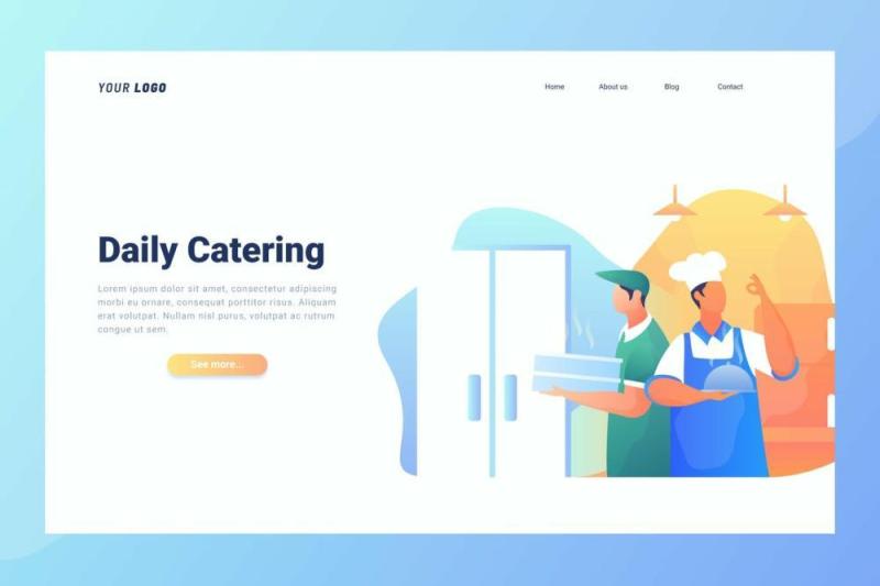 每日餐饮登录页UI界面AI插画设计模板Daily Catering - Landing Page