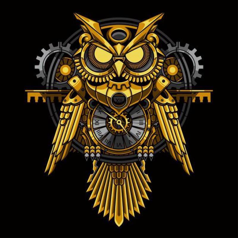 Gold owl steampunk illustration