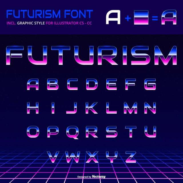 闪亮字母80年代复古未来主义图形样式矢量
