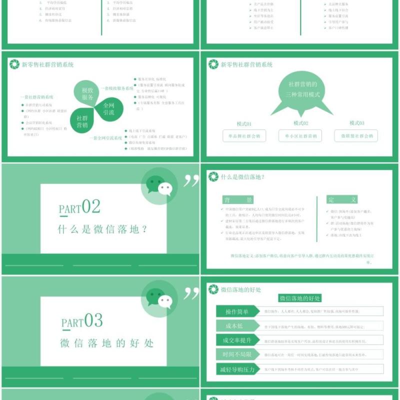 绿色简约新零售时代之微信营销方案通用PPT模板