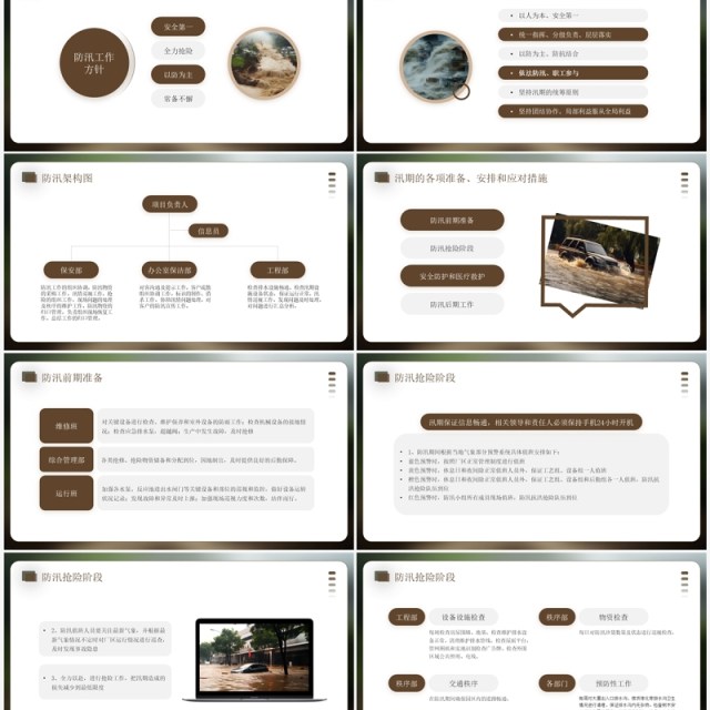 棕色简约风防洪防汛安全教育PPT模板