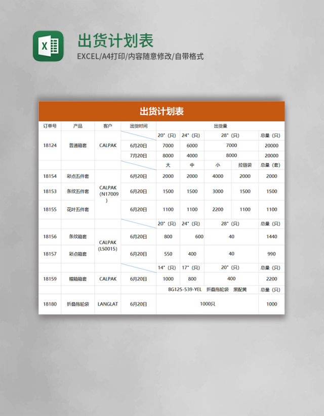 出货计划表Excel表格