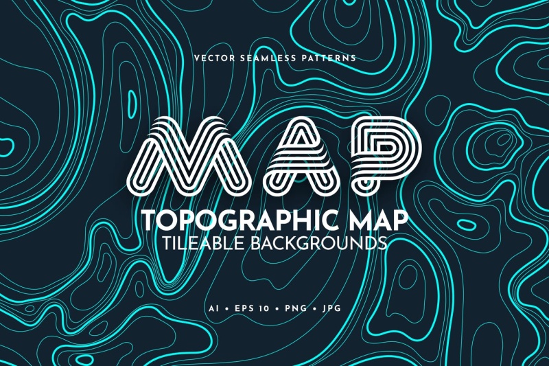 等高线地形图可平铺背景AI矢量设计素材Contour Topographic Map Tileable Backgrounds
