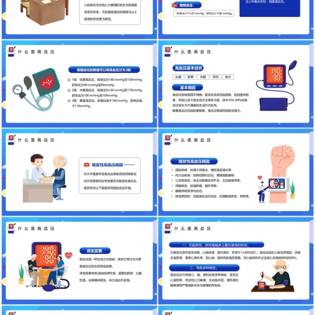 蓝色卡通风防治高血压健康你我他PPT模板