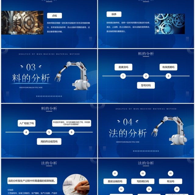 蓝色科技风人机料法环的分析PPT模板