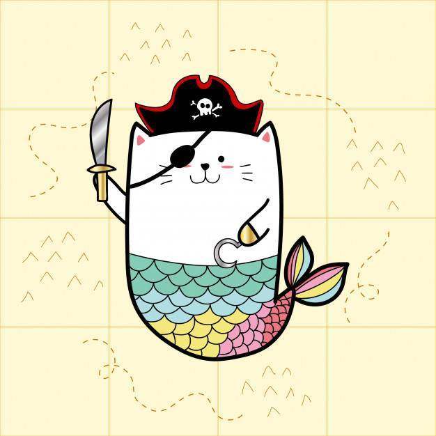 海盗服装的猫美人鱼为万圣夜天