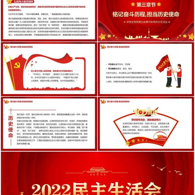 红色大气简约2022民主生活会PPT模板 红色大气简约2022民主生活会PPT模板