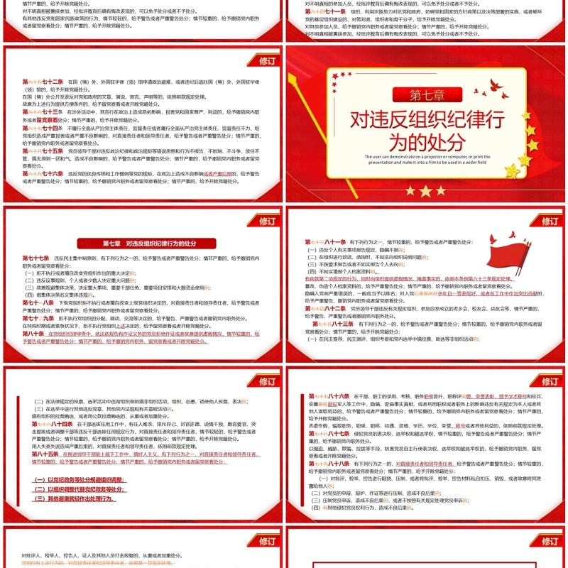 红色中国共产党纪律处分条例对照表PPT模板