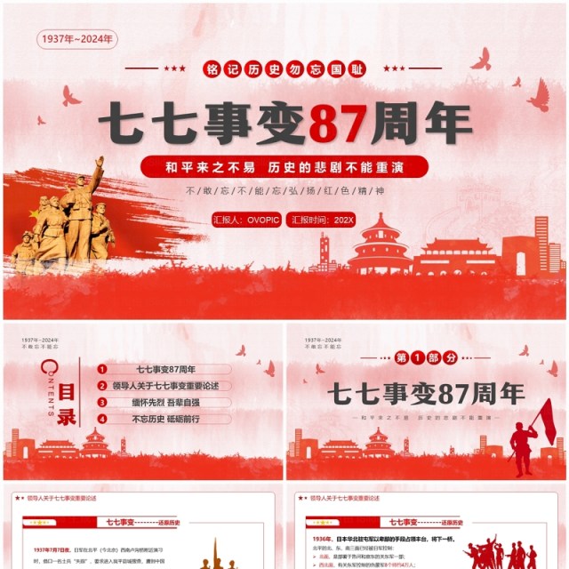 红色简约风七七事变87周年PPT模板 红色简约风七七事变87周年PPT模板