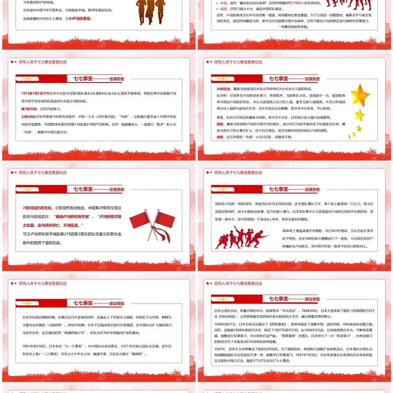 红色简约风七七事变87周年PPT模板