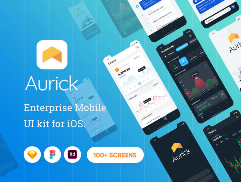 99+ iOS应用程序的UI工具包的设计师和开发人员，Aurick  - 企业移动UI套件