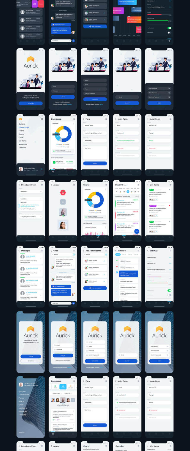 99+ iOS应用程序的UI工具包的设计师和开发人员，Aurick  - 企业移动UI套件