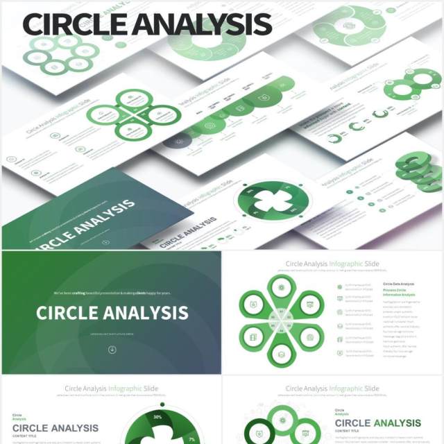 12套颜色圆形饼图数据可视化分析PPT信息图表素材Circle Analysis - PowerPoint Infographics Slides