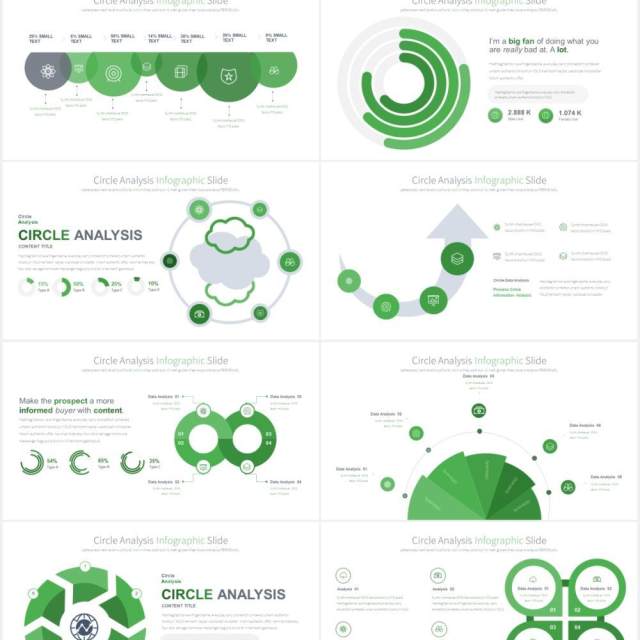 12套颜色圆形饼图数据可视化分析PPT信息图表素材Circle Analysis - PowerPoint Infographics Slides