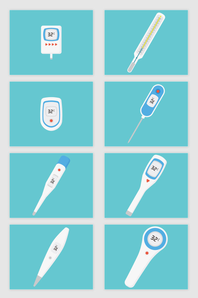 矢量各种温度计体温计元素