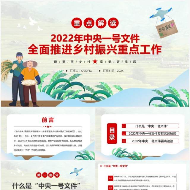 中央一号文件全面推进乡村振兴重点工作PPT模板 中央一号文件全面推进乡村振兴重点工作PPT模板