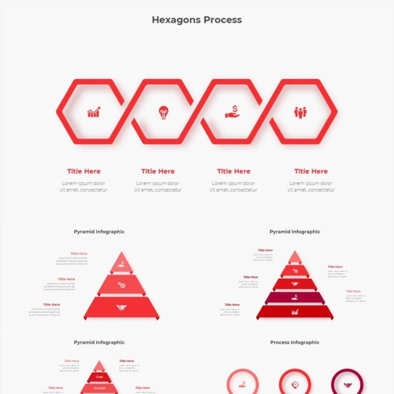 红色圆形结构图并列关系信息图表PPT元素素材Infographic Red