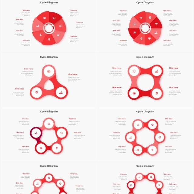 红色圆形结构图并列关系信息图表PPT元素素材Infographic Red