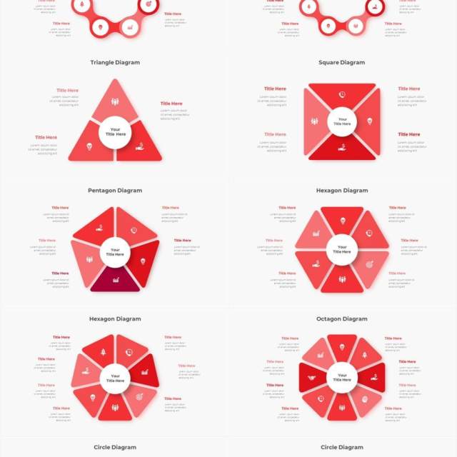 红色圆形结构图并列关系信息图表PPT元素素材Infographic Red