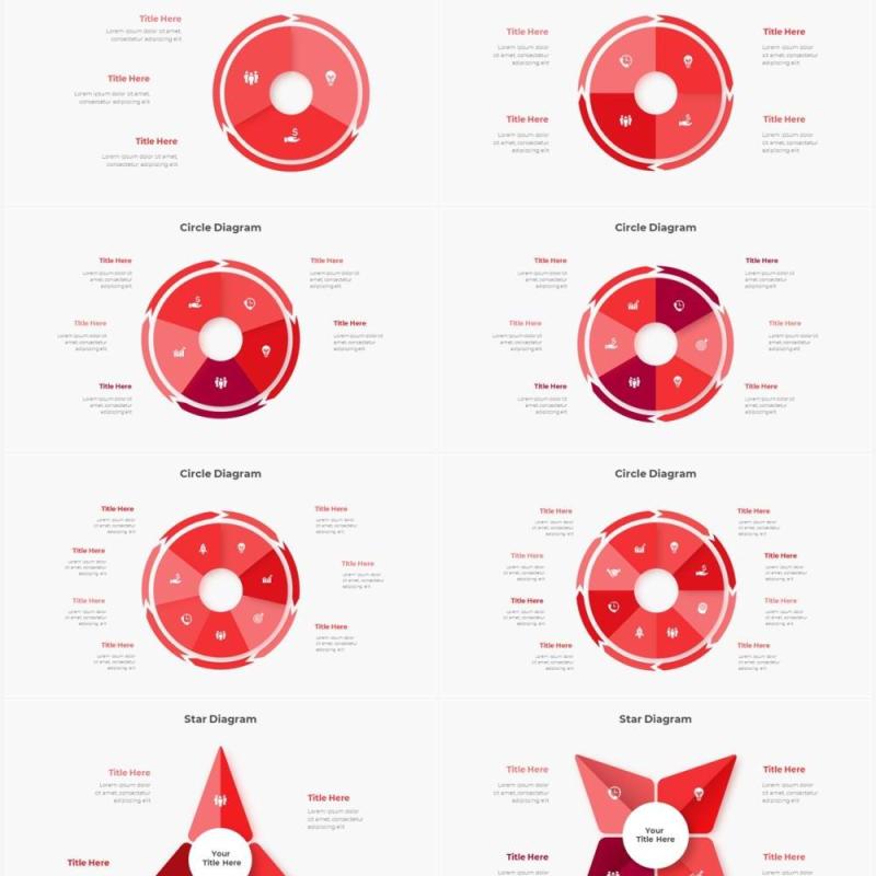 红色圆形结构图并列关系信息图表PPT元素素材Infographic Red