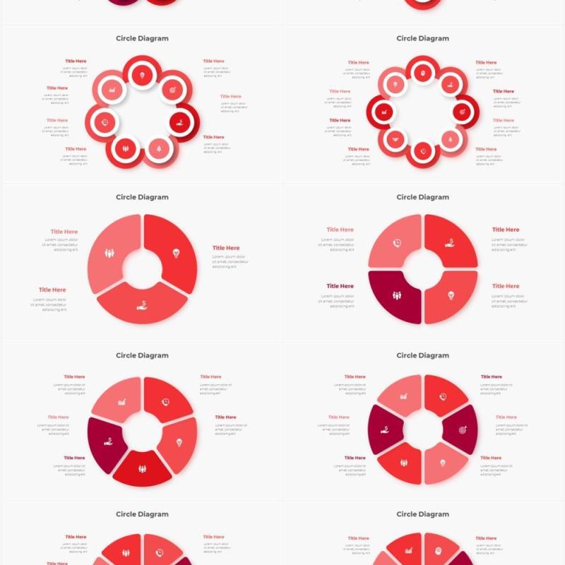 红色圆形结构图并列关系信息图表PPT元素素材Infographic Red