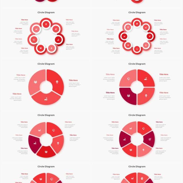 红色圆形结构图并列关系信息图表PPT元素素材Infographic Red