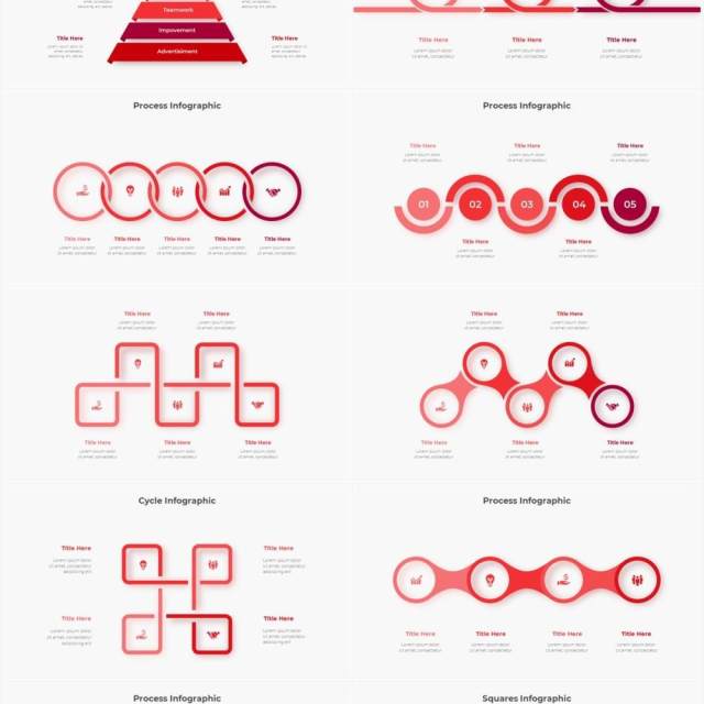 红色圆形结构图并列关系信息图表PPT元素素材Infographic Red