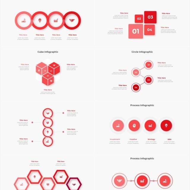 红色圆形结构图并列关系信息图表PPT元素素材Infographic Red