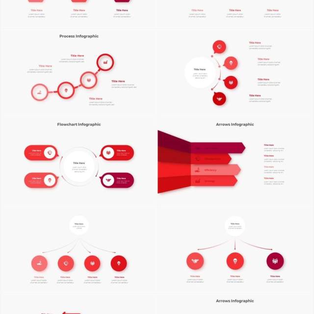 红色圆形结构图并列关系信息图表PPT元素素材Infographic Red