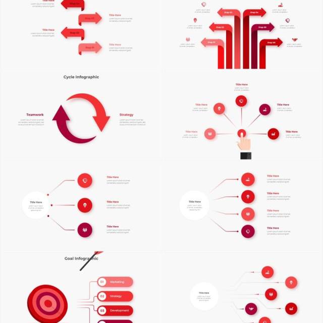 红色圆形结构图并列关系信息图表PPT元素素材Infographic Red