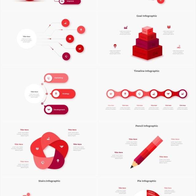 红色圆形结构图并列关系信息图表PPT元素素材Infographic Red