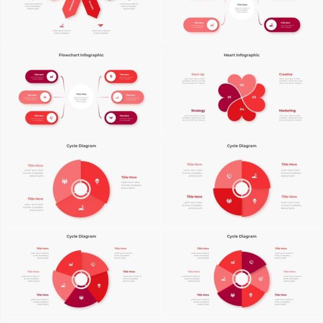 红色圆形结构图并列关系信息图表PPT元素素材Infographic Red