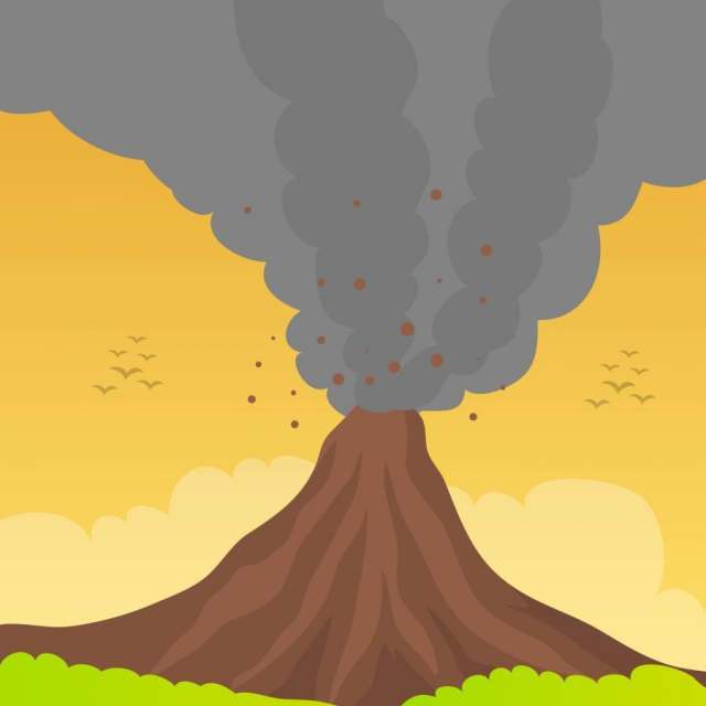 平火山爆发与橙色的天空矢量背景图