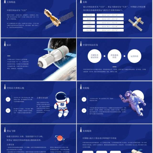 蓝色卡通风中国空间站发展历史介绍PPT模板