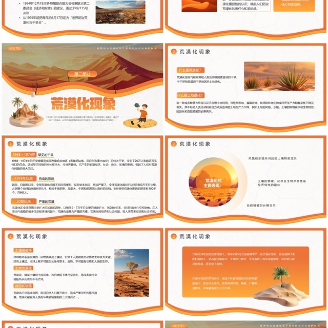 橙色插画风世界防治荒漠化和干旱日PPT模板