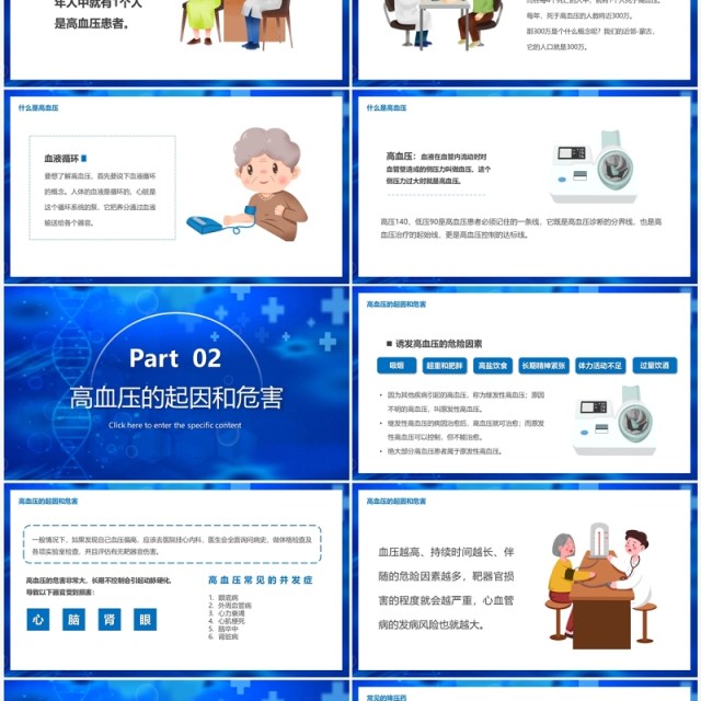 蓝色卡通风全国高血压日普及介绍PPT模板
