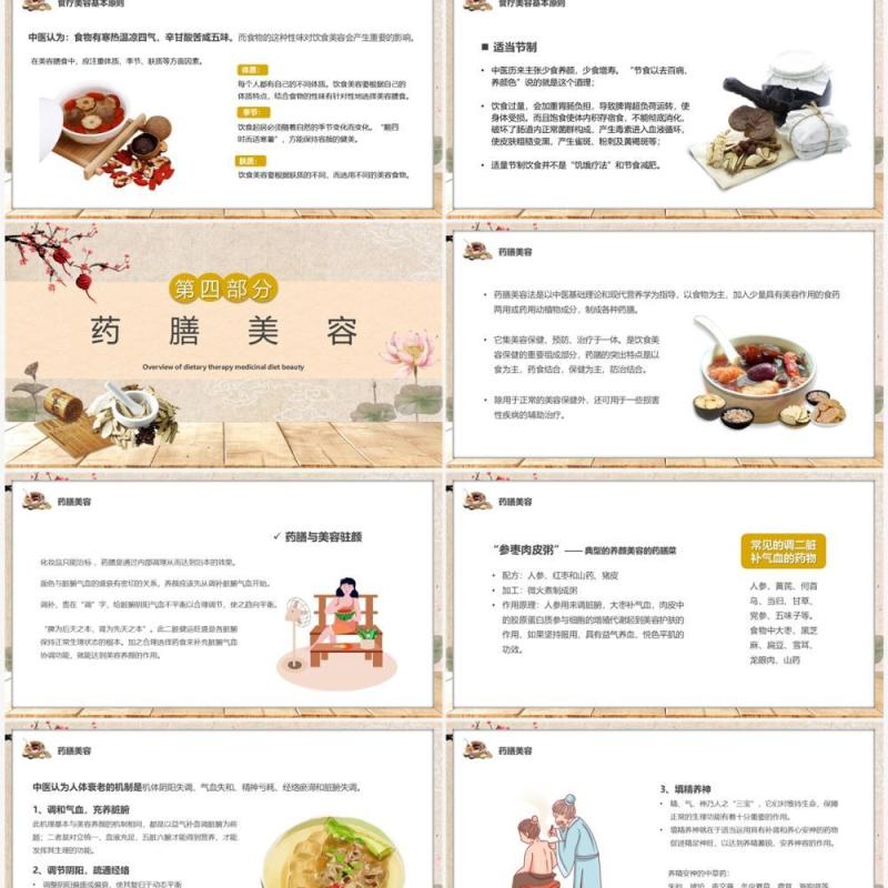 淡雅中国风食疗美容与营养搭配PPT模板