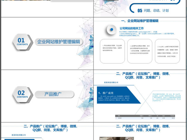 几何蓝色年终推广工作总结计划PPT