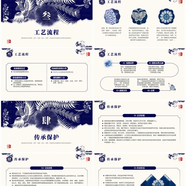 蓝色中国风非遗文化系列之苗族蜡染PPT模板