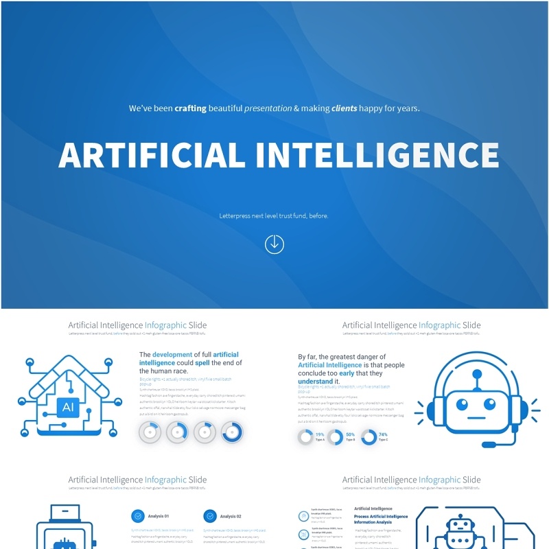 AI人工智能信息图PPT模板Artificial intelligence - Color 05 (Blue)