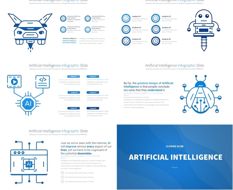 AI人工智能信息图PPT模板Artificial intelligence - Color 05 (Blue)