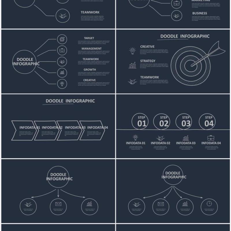 深色背景黑白简洁涂鸦信息图表PPT元素素材Doodle