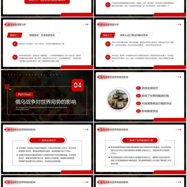 红色商务风俄乌战争深度分析解读PPT模板 红色商务风俄乌战争深度分析解读PPT模板