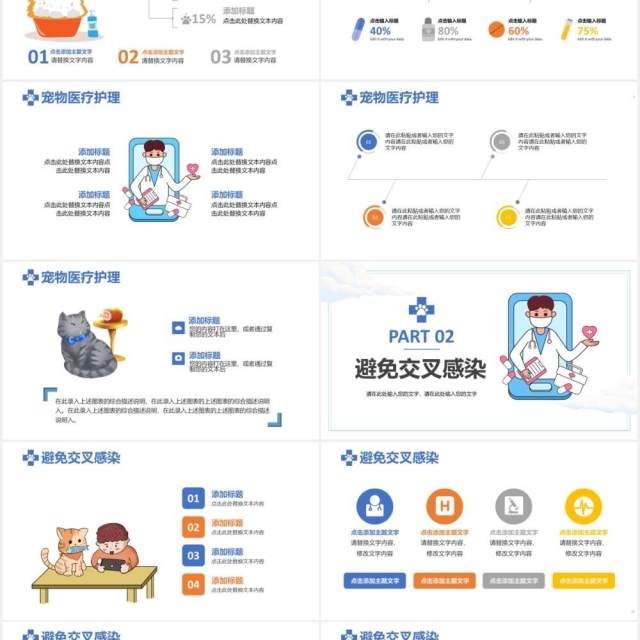 2021简约小清新宠物医疗护理教育培训通用PPT模板